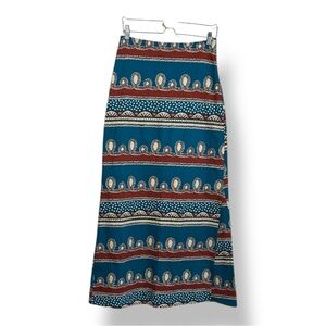 Boho Maxi Southwestern Skirt Teal‎ Red Rust Cream Stripe Long Size 12 NWT